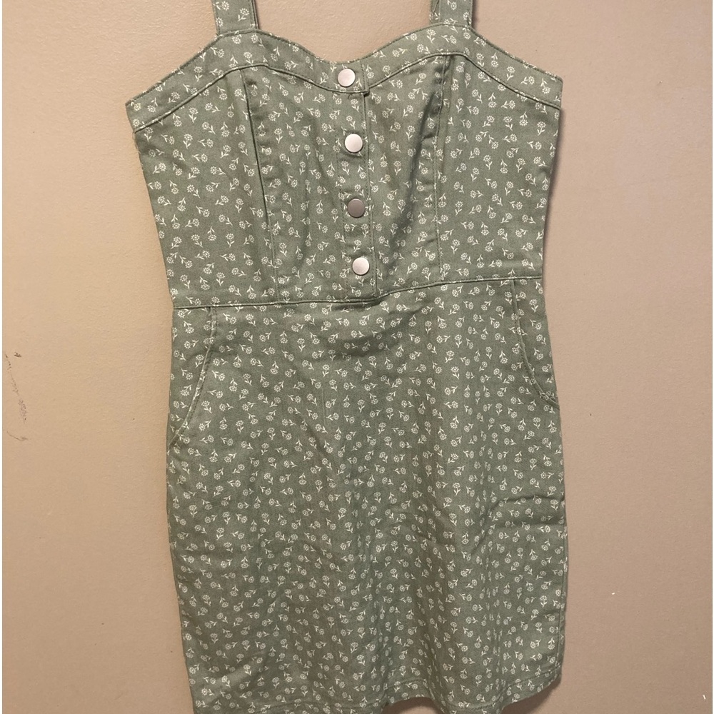 Sage green with white flowers dress
